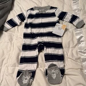 Burt's Bees Baby Striped Footie in Navy and White